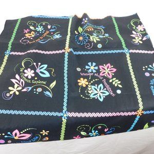 Whimsy Black w/Floral Words Fabric EE Schenck Fresh Water Designs 1 Yd Curious